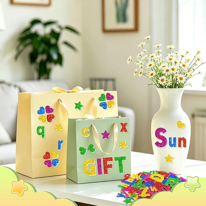 Glitter Foam Letter Stickers 335 Pcs Self-Adhesive Uppercase & Lowercase ABC