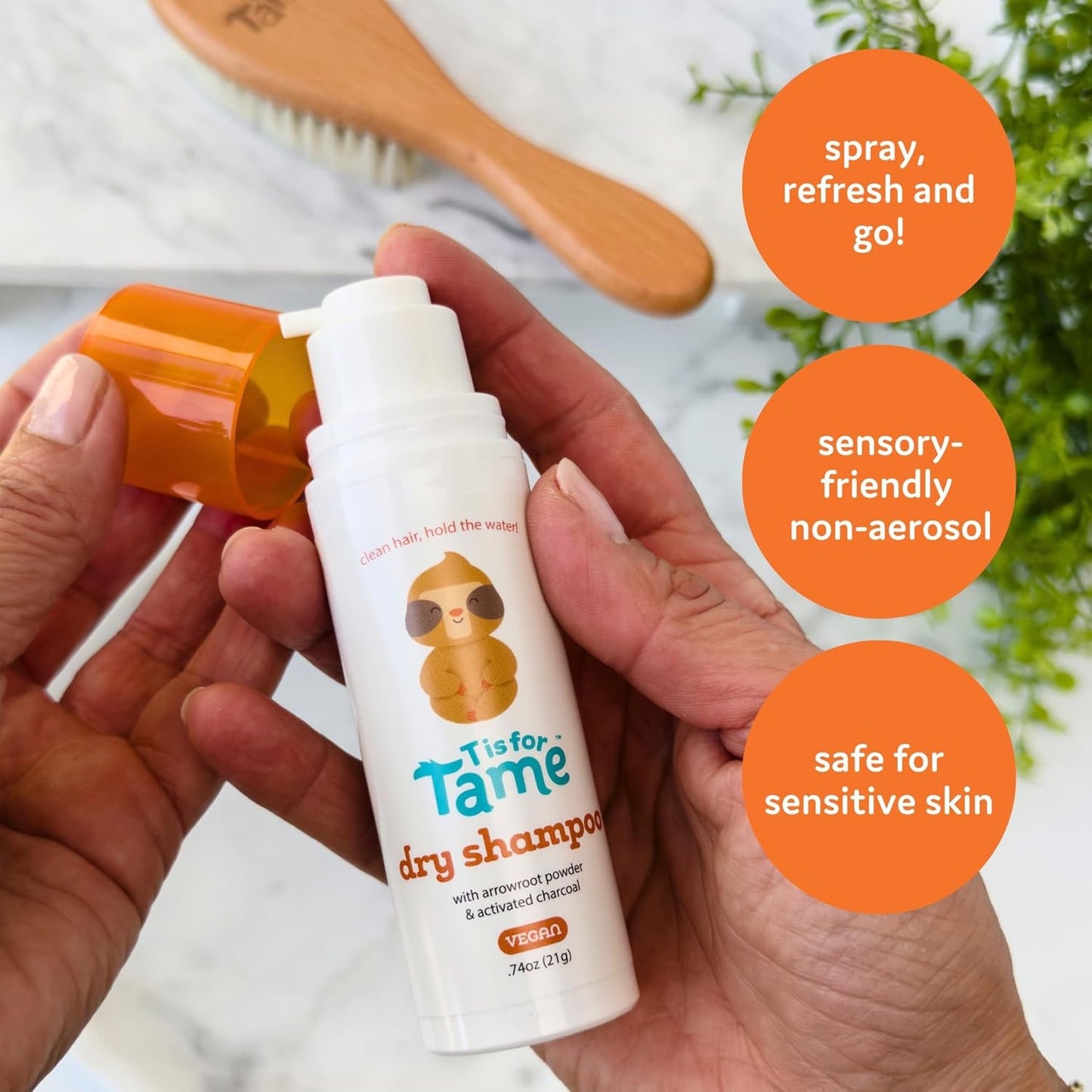 T is for Tame - The First Dry Shampoo for Babies & Kids, Sensory Friendly, Waterless Scalp and Hair Cleanser, Great for Adults Too, Non-Aerosol, 21 gr - 0.74 oz