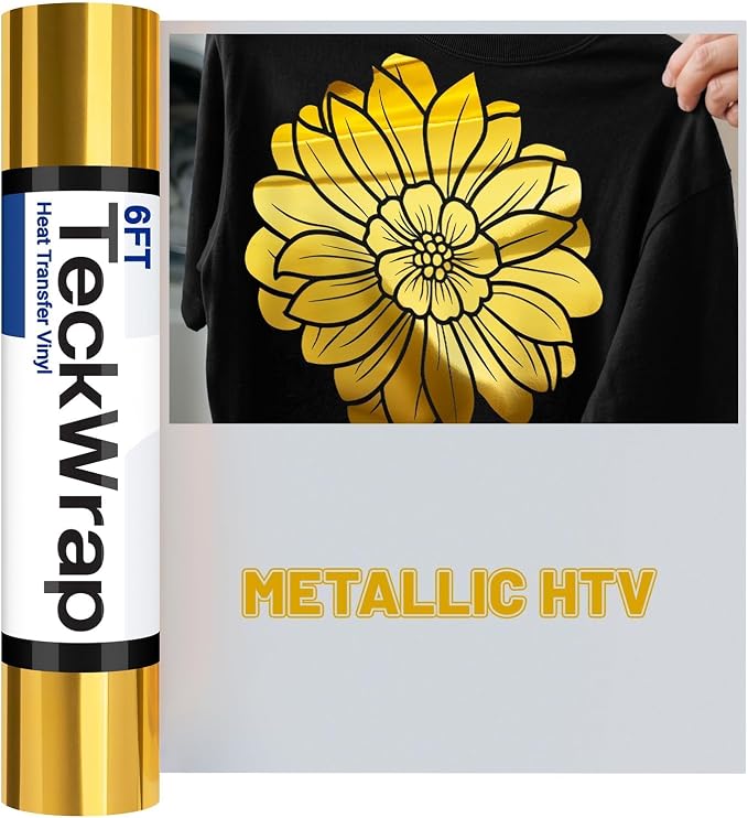 TECKWRAP Heat Transfer Vinyl for T-Shirts, Metallic Gold | Easy Weed HTV Vinyl