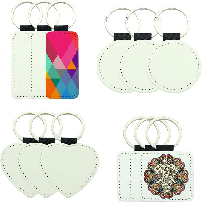 12 Pcs Sublimation Blank Keychains, PU Leather White Keychains Ornament Pendants