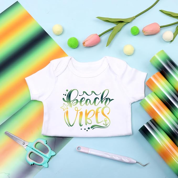 Tintnut Green Yellow Gradient Heat Transfer Vinyl, Ombre pattern, PU HTV Sheets