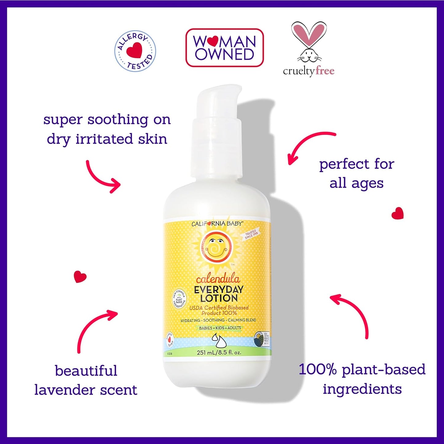 California Baby Calendula Lotion | 100% Plant-Based Moisturizer | Lavender Baby Lotion | Face Moisturizer For Dry Skin | Hypoallergenic | 8.5 oz.