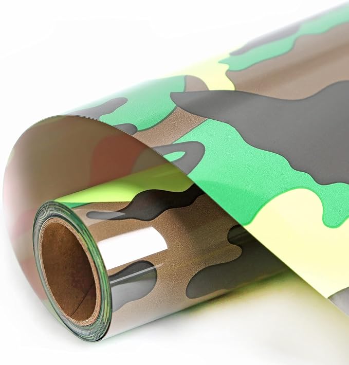 FUNKAKA Camo Army Green HTV Heat Transfer Vinyl Rolls, Stretchy PU HTV Vinyl
