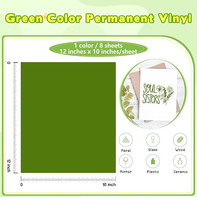 Tintnut Green Permanent Vinyl 8 Sheets 12x10in Emerald Green Adhesive Vinyl |