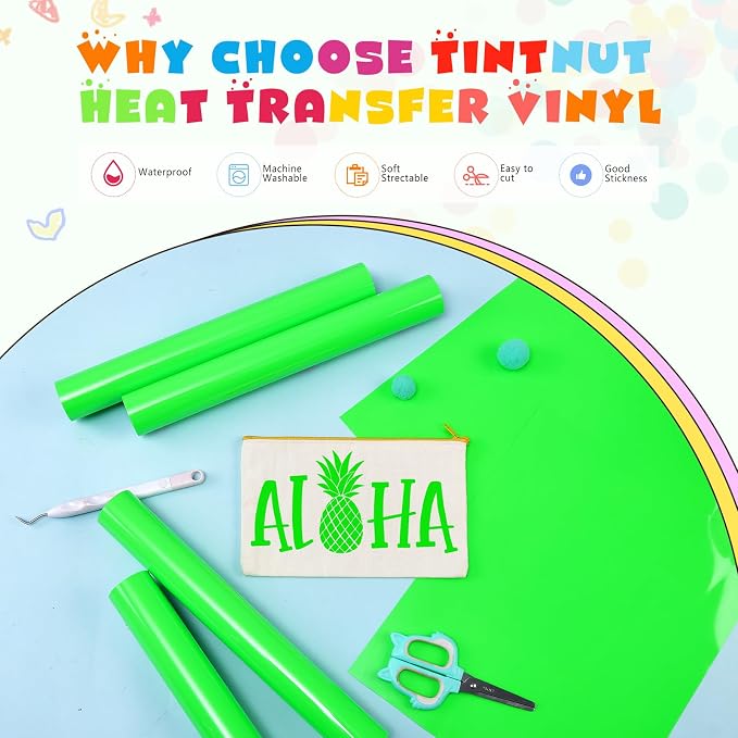 Tintnut Lime Green Neon Heat Transfer Vinyl-6 Pcs 12x10in Iron on Vinyl |
