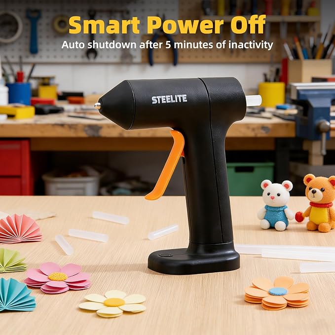 Cordless Hot Glue Gun with 10pcs Glue Sticks, 30s Fast Heating, 2000mAh