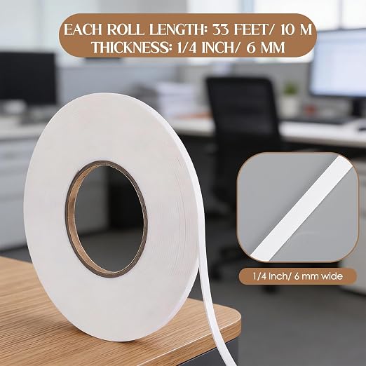Tatuo 2 Rolls Double Sided Foam Tape PE Foam Tape Sponge Soft Mounting Adhesive