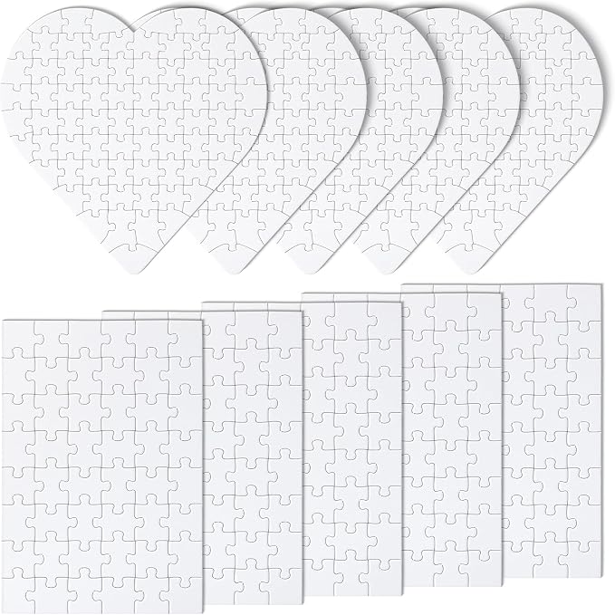 Mr. Pen- Blank Puzzle, 10 Pack | 48-Piece Rectangle & 75-Piece Heart Shaped All