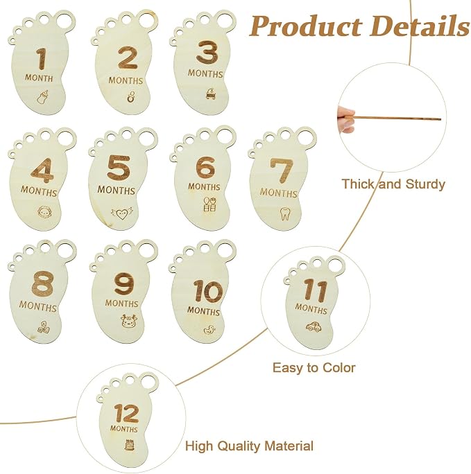 14 pcs Footprint Theme Unfinished Wooden Cutout Charms Baby Newborn Wood Cutouts
