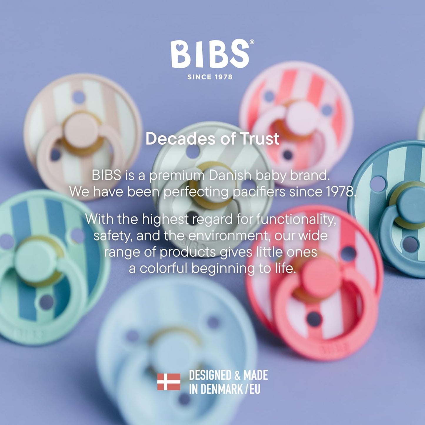 BIBS Pacifiers - Studio 2 Pack | Round Nipple Baby Pacifier | BPA Free Natural Rubber Latex Soother | Made in Denmark | Size 0+ Months | Block Sand