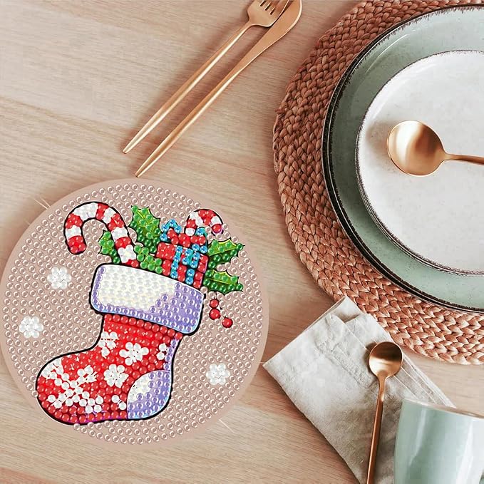 ijbnhd 8 Pcs Christmas Diamond Painting Coasters Kits Diamond Art Coasters |