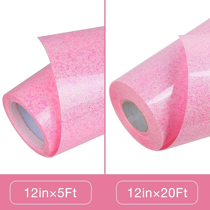 TORC Pink Glitter HTV Heat Transfer Vinyl Large Roll 12 inch x 20 ft Sparkly