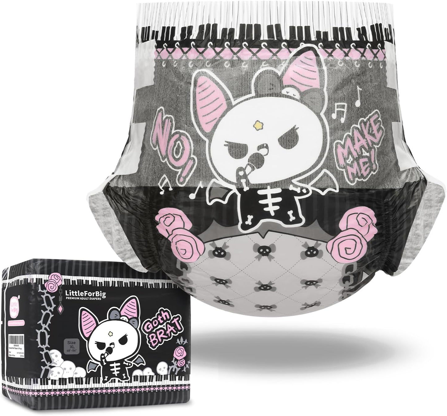 Littleforbig Ultra Absorbent 7000 mL Adult Printed Diaper 10 Pieces - Goth Brat (X-Large 48"-56")