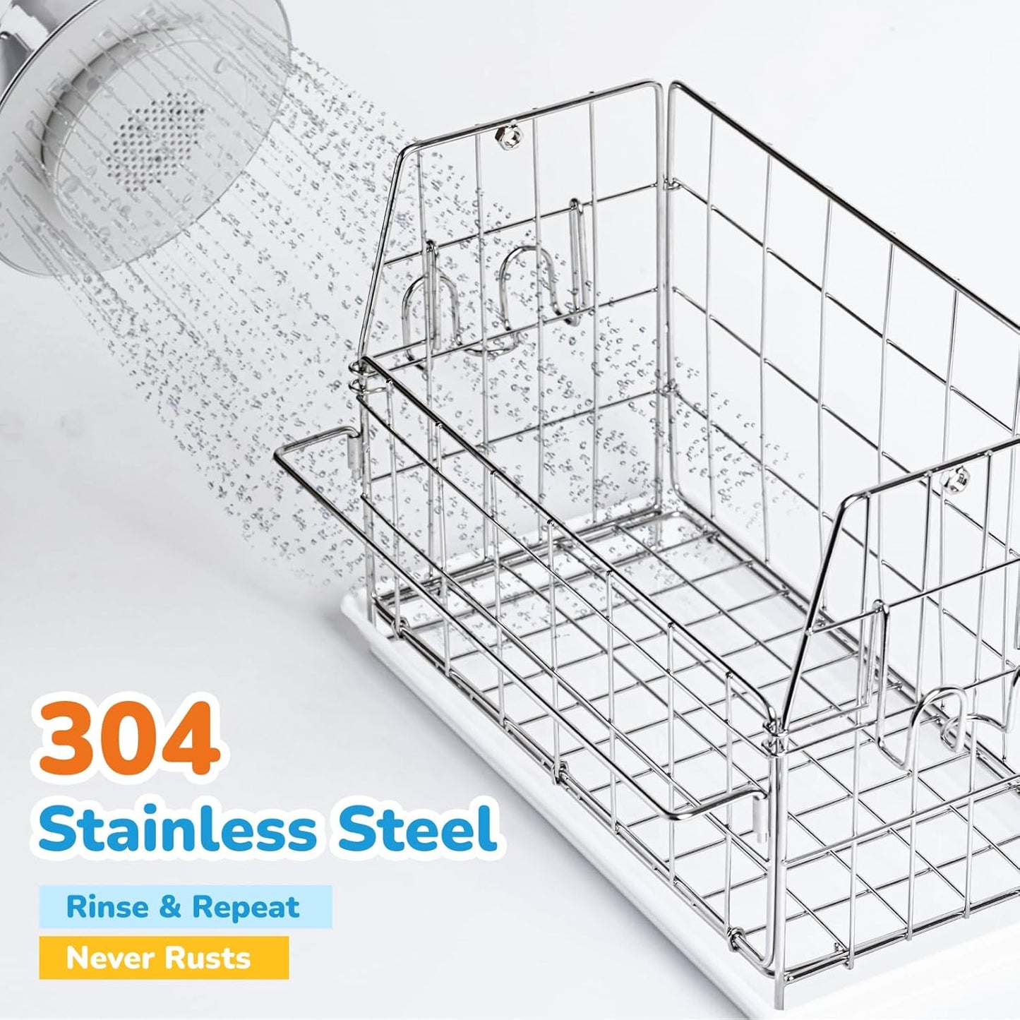 Umimile 304 Stainless Steel Bath Toy Organizer - 8.6L Rustproof Baby Bathtub Toy Storage with Quick-Dry Drain Holes, Mold Resistant Design for Toys/Shampoo, 3-Way Mount (Wall, Hanging, Stand)