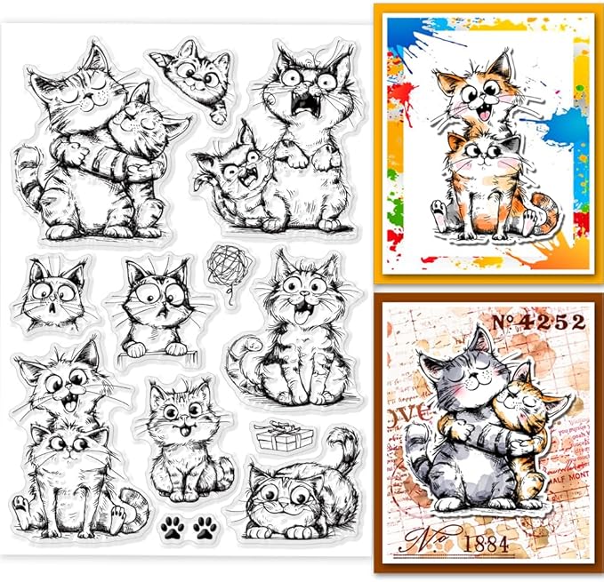 GLOBLELAND Cat Friend Clear Stamps Funny Cat Silicone Stamp Seals Cartoon Cat