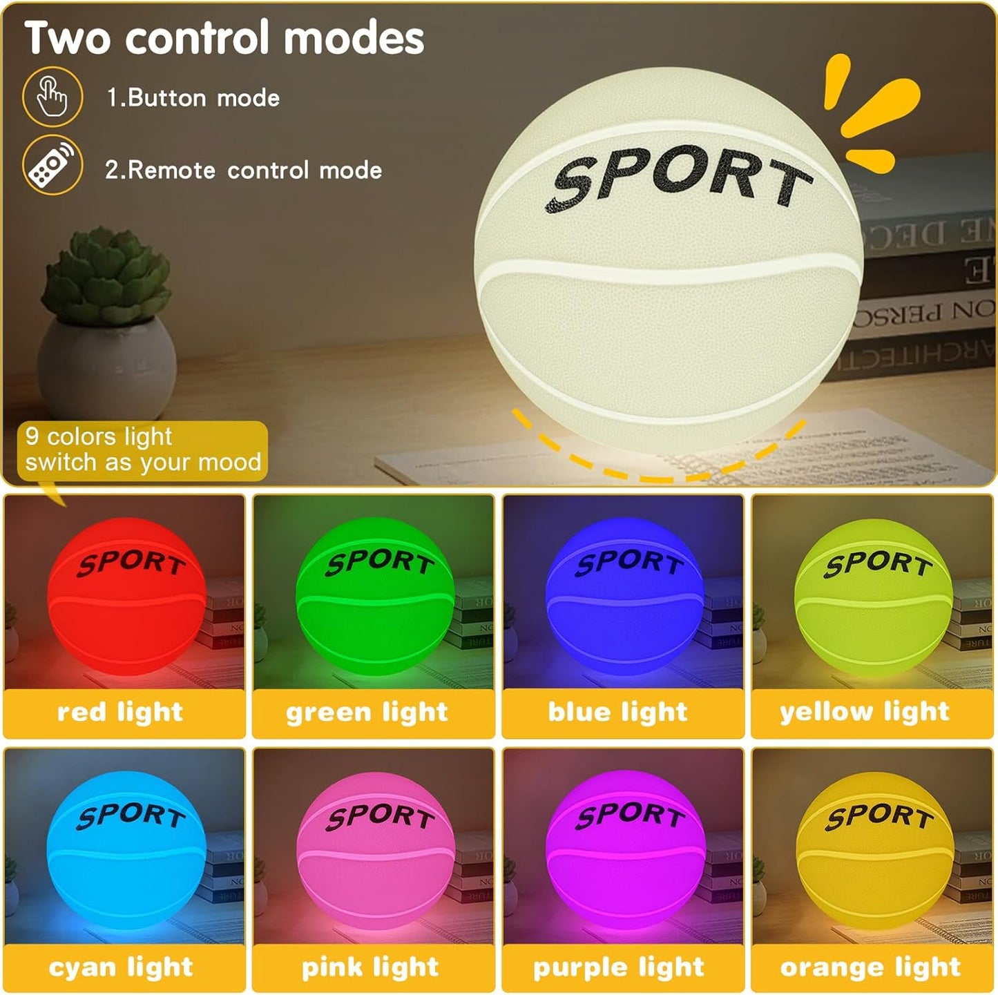 Glow in The Dark Basketball Silicone Night Light for Kids, Rechargeable 5.9 Inch Ball Night Lamp 9 Colors Dimmable with Remote and Timer, Light Up Basketball Gifts for Boys 8-12 Girls Men