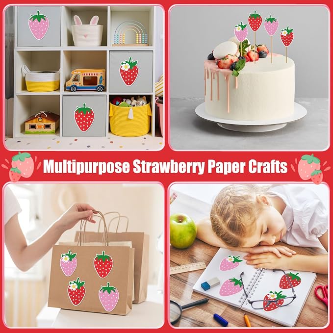 MixTeach 48 Pieces Strawberry Cutouts Summer Berry Paper Cutouts Strawberry