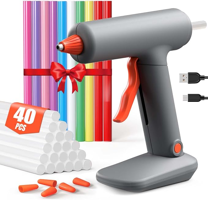 Cordless Hot Glue Gun and 40 Sticks, Fast Preheating