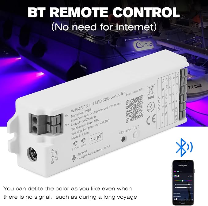 HUSUKU S1 5in1 WB5 2.4GHz Tuya WiFi PWM LED Controller for Dimming CCT RGB RGBW RGBCCT LED Strip, Smart APP Control Fit for Alexa Echo/Google Assistant Home/Siri, RF Control with R1 Remoter