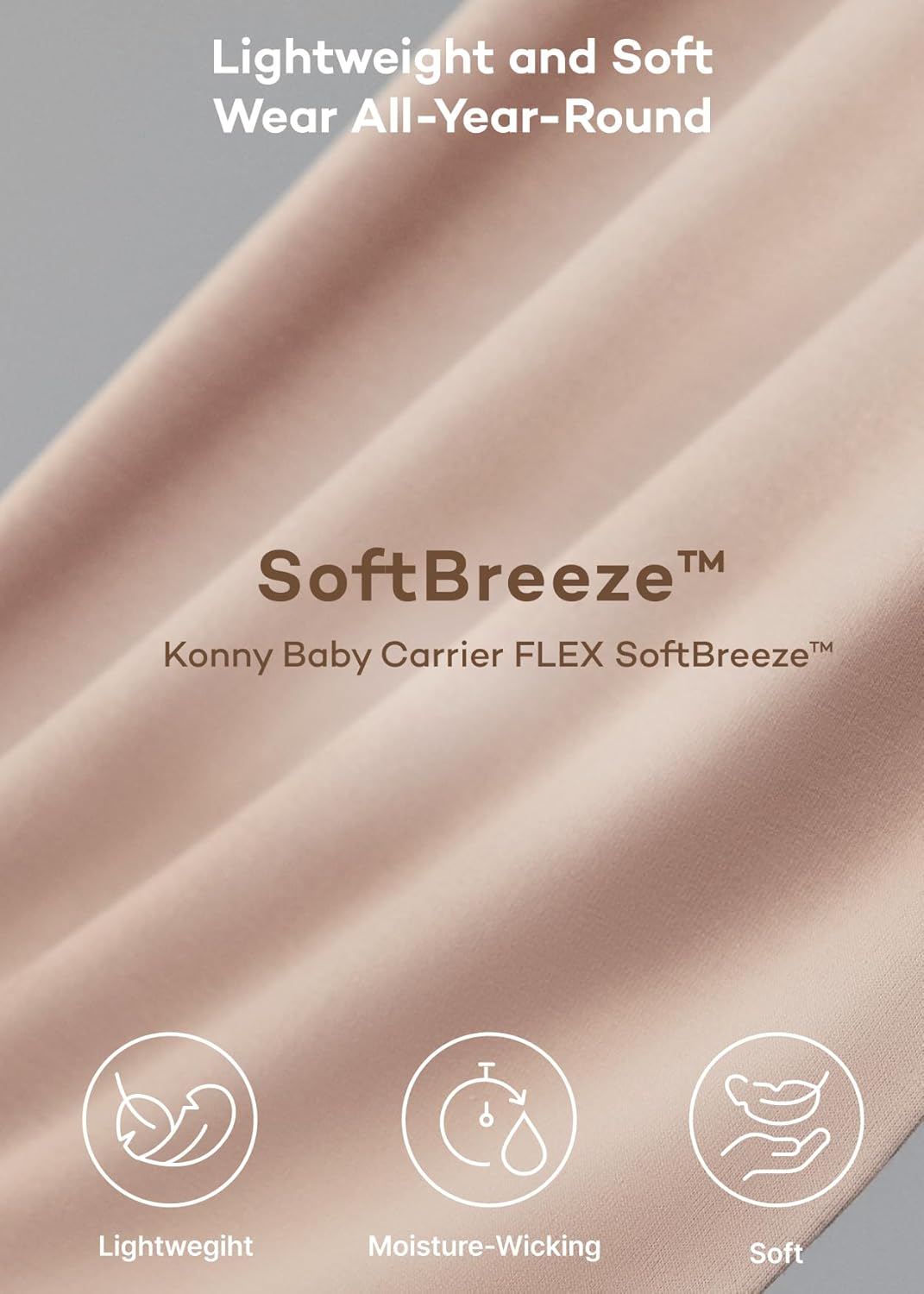 Konny Baby Carrier FLEX SoftBreeze with Head Support - Adjustable, Easy to Wear Baby Wrap Sling, Perfect for Newborn Babies Essentials up to 44 lbs (M-4XL) - Melange Grey