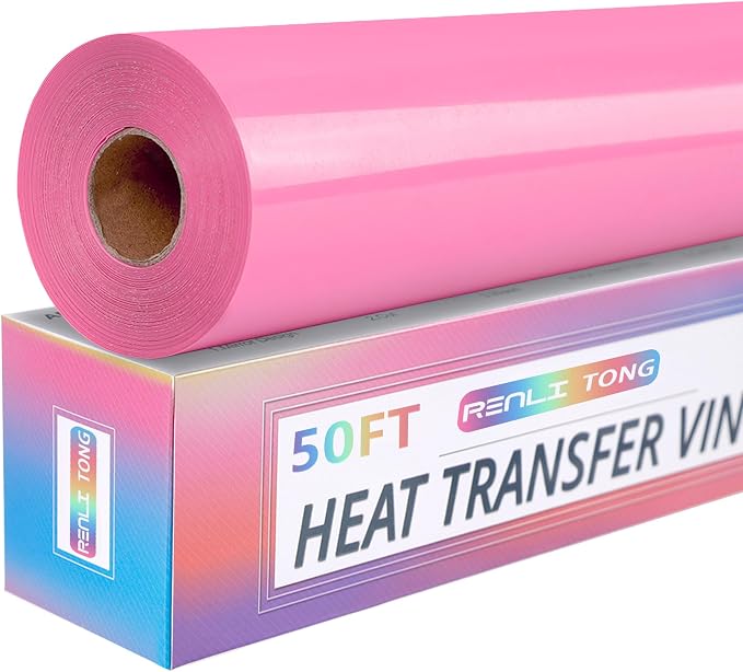RENLITONG Pink Iron on Vinyl 12Inch by 50ft Roll Heat Transfer Vinyl