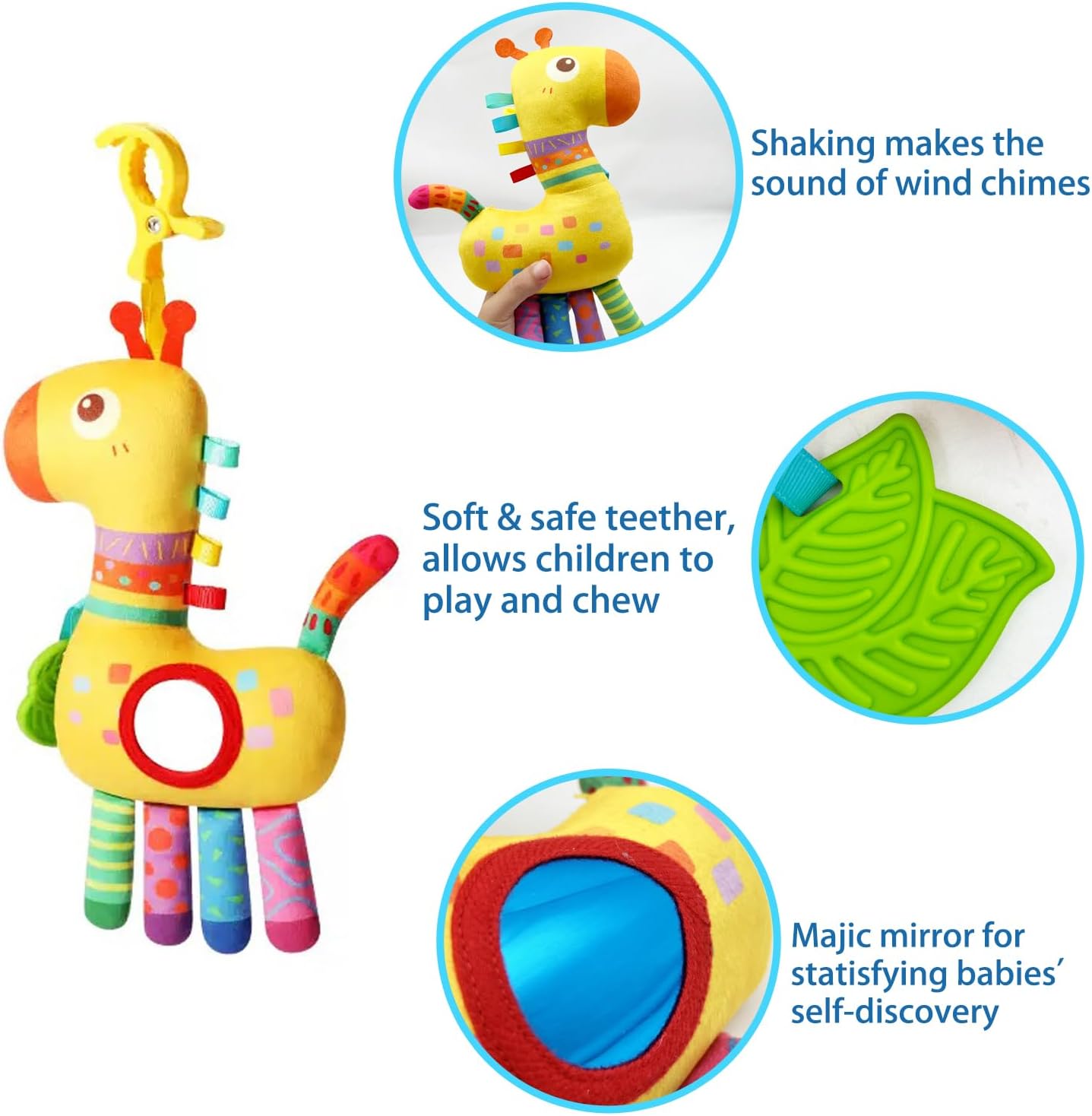 Baby Toys for 3 6 9 12 Months, Bassinet Toys for Infant & Toddlers, Crib Stroller Hanging Doll for Stimulating Baby’s Senses and Developing Motor Skills (Giraffe)
