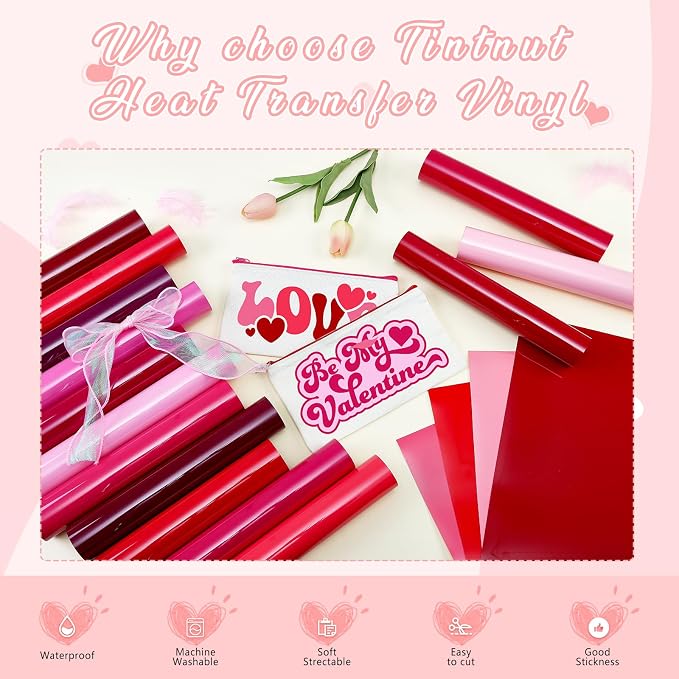 Tintnut Pink Heat Transfer Vinyl, 18 Sheets 12×10in Iron on Vinyl | Romantic