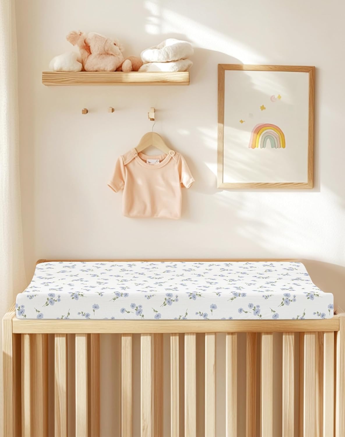 Changing Pad Cover for Baby Boy Girl 2 Pack, Muslin Changing Table Pad Covers with Boho Style, Neutral Nursery Bedding Essentials Soft and Breathable (Bluebell Bloom & Light Blue)