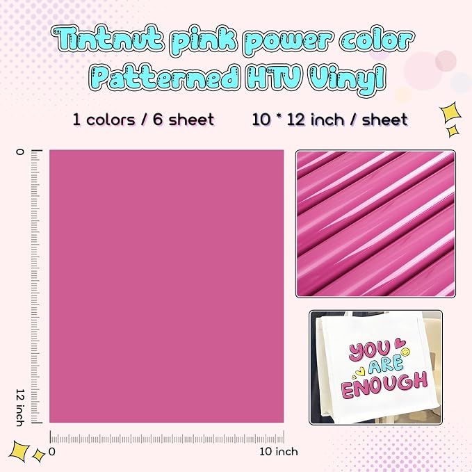 Tintnut Hot Pink Heat Transfer Vinyl, 6 Sheets 12×10in Iron on Vinyl | Bright