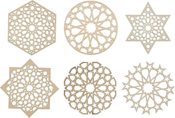 12 pcs 6 Styles Hollow Star Theme Wooden Drink Coasters Snowflake Hexagon