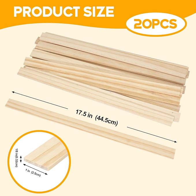 Wood Strips 1/8"x 1" x 17.5", Unfinished Flat Lumber Pine Pieces