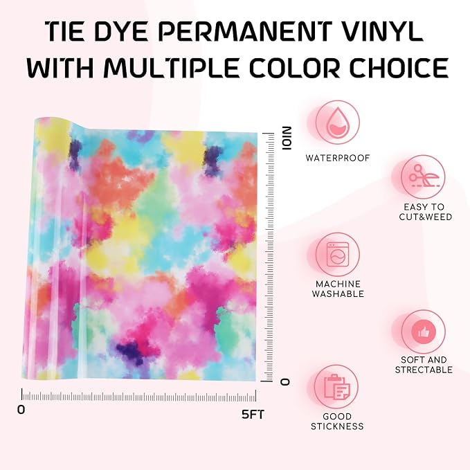 Tintnut Tie Dye Permanent Vinyl Roll 12 in x 5ft Easter Adhesive Vinyl | Clouds