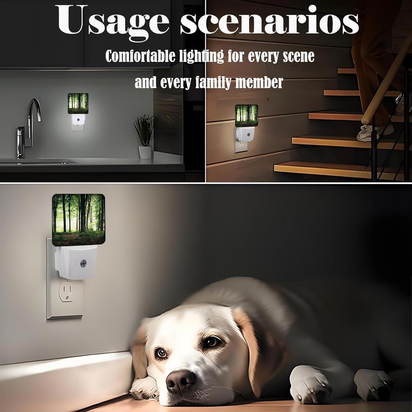 Green Forest Night Light,Plug Into Wall with Dusk to Dawn Light Sensors, Warm Nightlights for Bedroom, Bathroom, Hallway, Kitchen, Gifts Ideal for Boys Girls Women Men