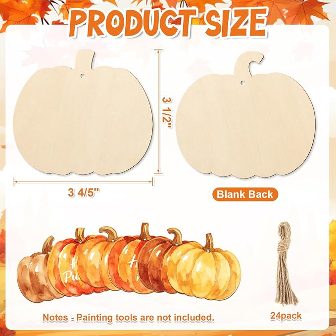 COCHIE Fall Pumpkin Wood Crafts to Paint Set of 24, Autumn Pumpkins Unfinished