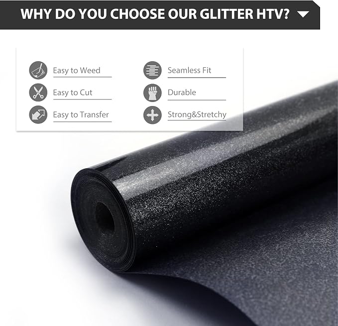 HTVRONT Glitter HTV, Easy-Weed for Craft Design