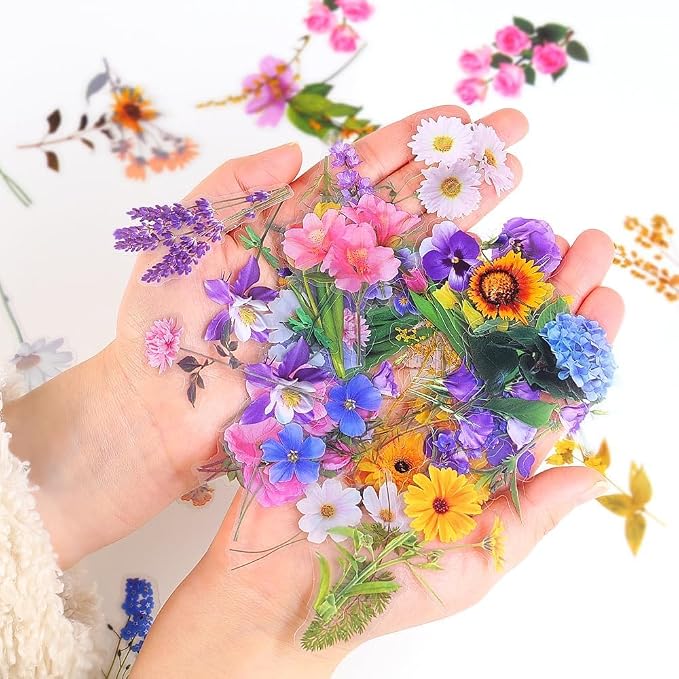 Transparent Pressed Flower Stickers 320 PCS-Dried Resin Leaves- Floral