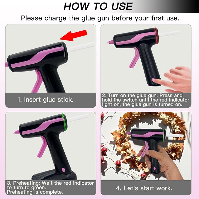 Cordless Hot Glue Gun Smart Power-Off, Mini Glue Gun Kit USB-C Rechargeable |