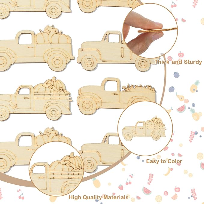 32 pcs Pumpkin Carriage Theme Undyed Wood Cutout Charms Car Vehicle Halloween