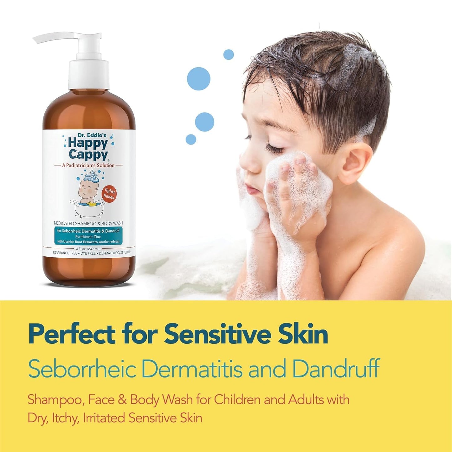 Happy Cappy Medicated and Daily Shampoo and Beanie Brush Bundle - Baby Dandruff Shampoo, Cradle Cap Brush for Babies, Toddlers, Helps Cradle Cap and Seborrheic Dermatitis, Fragrance-Free - 3 Pieces