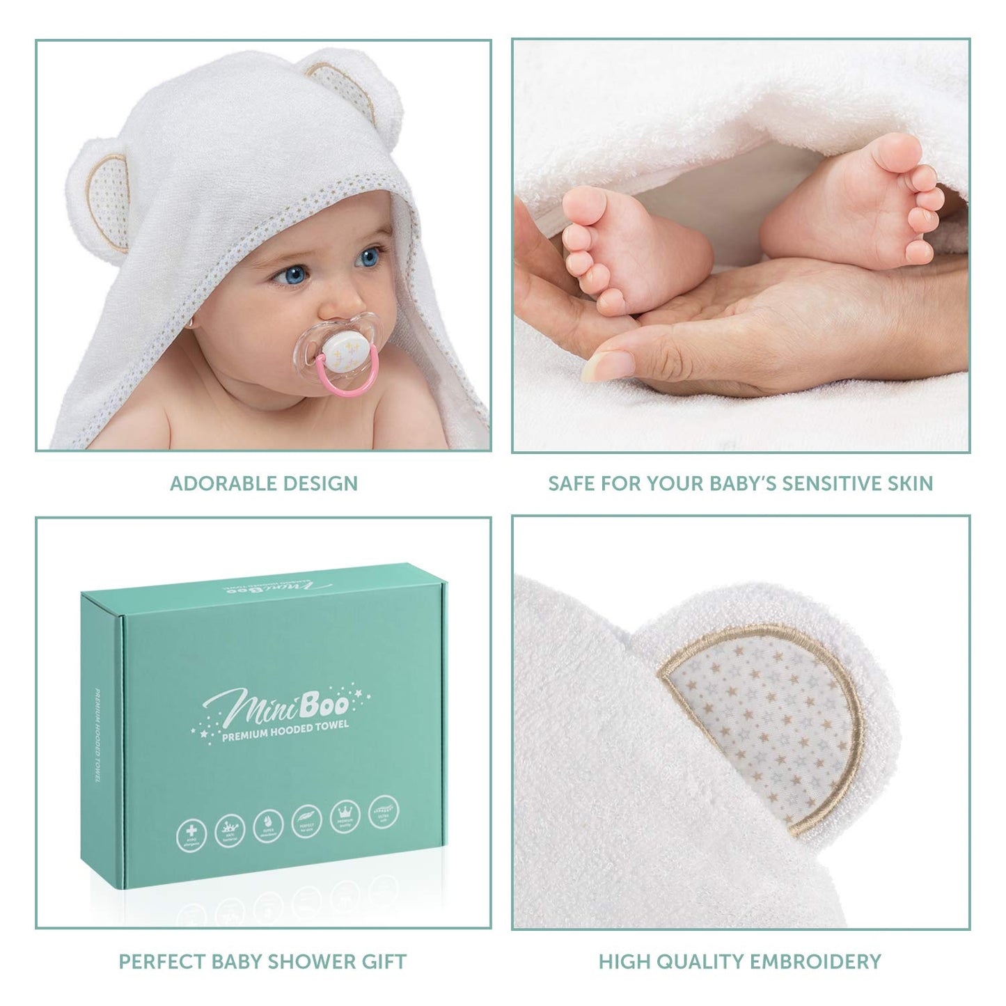 MINIBOO Hooded Baby Towels for Newborn - Super Soft Baby Bath Towels with Hood, Highly Absorbent Viscose Made from Bamboo Hooded Towel for Infant, Toddler and Kids, Baby Essentials