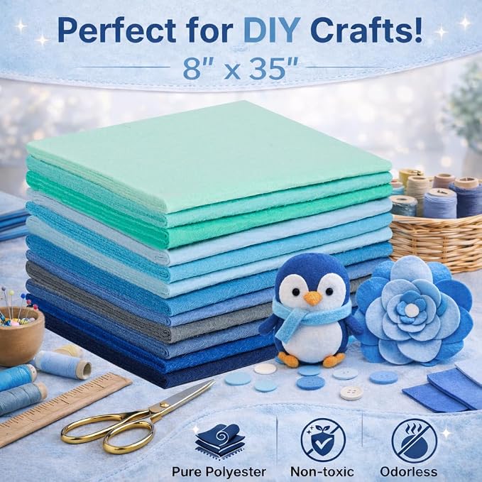 Large Stiff Felt Sheets 8"x35" – 12 Assorted Colors Felt Fabric Bundle Pack