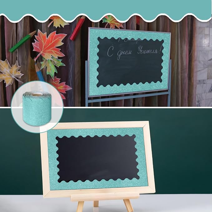 70Ft Shine Light Blue Bulletin Board Borders，Scalloped Poster Boards