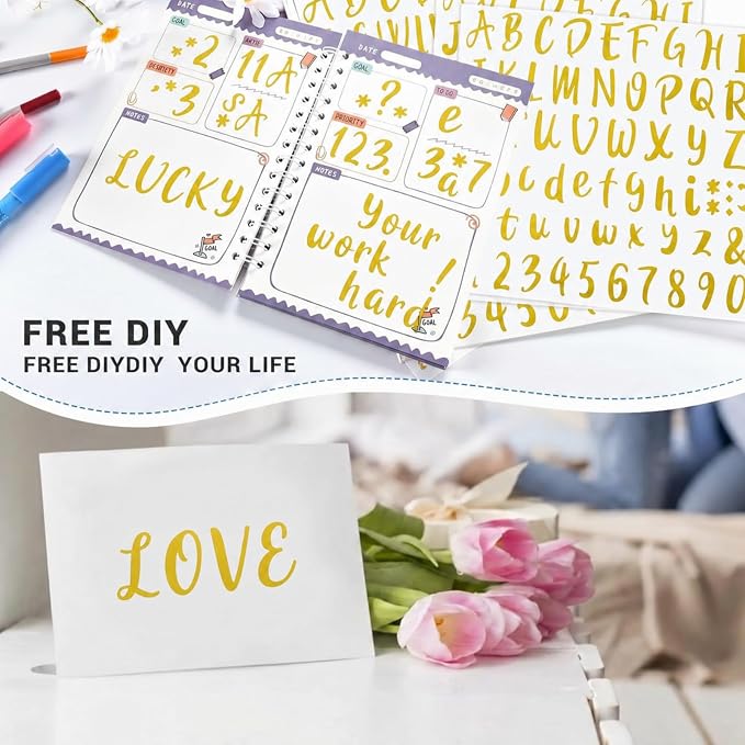 Outus 576 Pcs 8 Sheets Letters Stickers Vinyl Alphabet Number Decals Back to