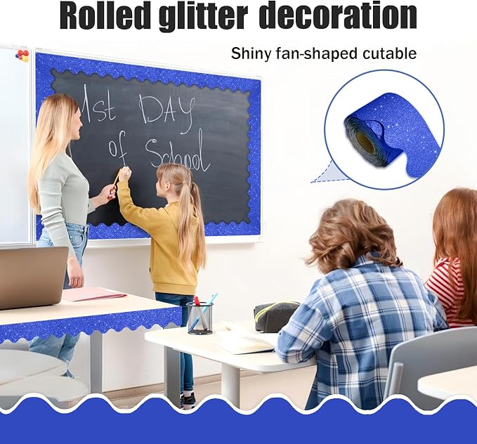 70Ft Shine Deep Blue Bulletin Board Borders，Scalloped Poster Boards Decorations