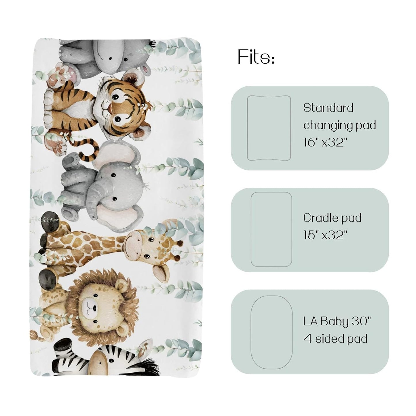 HawSkgFub African Safari Jungle Animals Eucalyptus Leaf Changing Pad Cover Baby Girl Boy, Giraffe Elephant Leopard Lion Zebra Diaper Change Table Sheet Soft Stretchy Safe Snug Fitted Fit 32"/34" x 16"