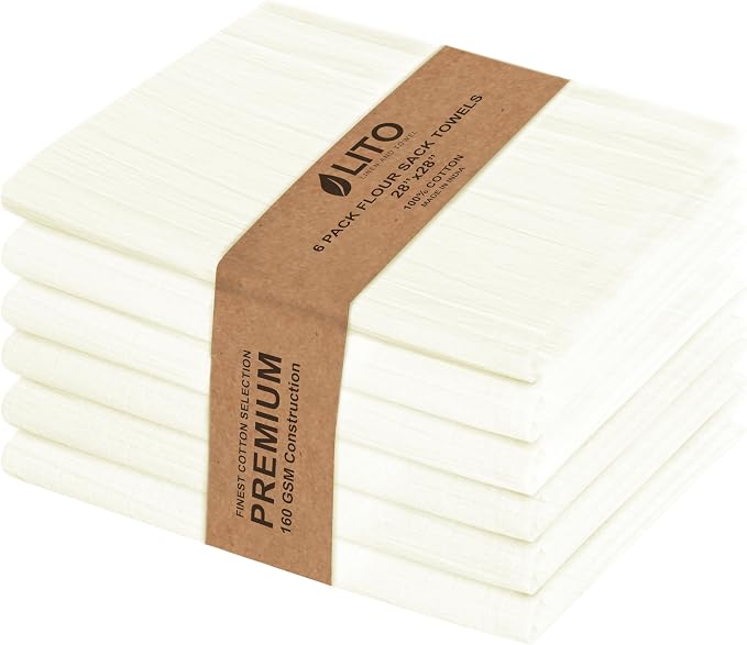 LITO LINEN AND TOWEL Flour Sack Towels – 100% Cotton, 28x28 Inches, Highly