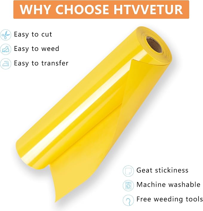 HTVVETUR Yellow HTV Iron on Vinyl 12Inch by 35ft Heat Transfer Vinyl
