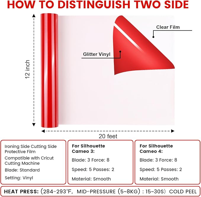 PU Heat Transfer Vinyl Red, 12Inches×20FT Iron on