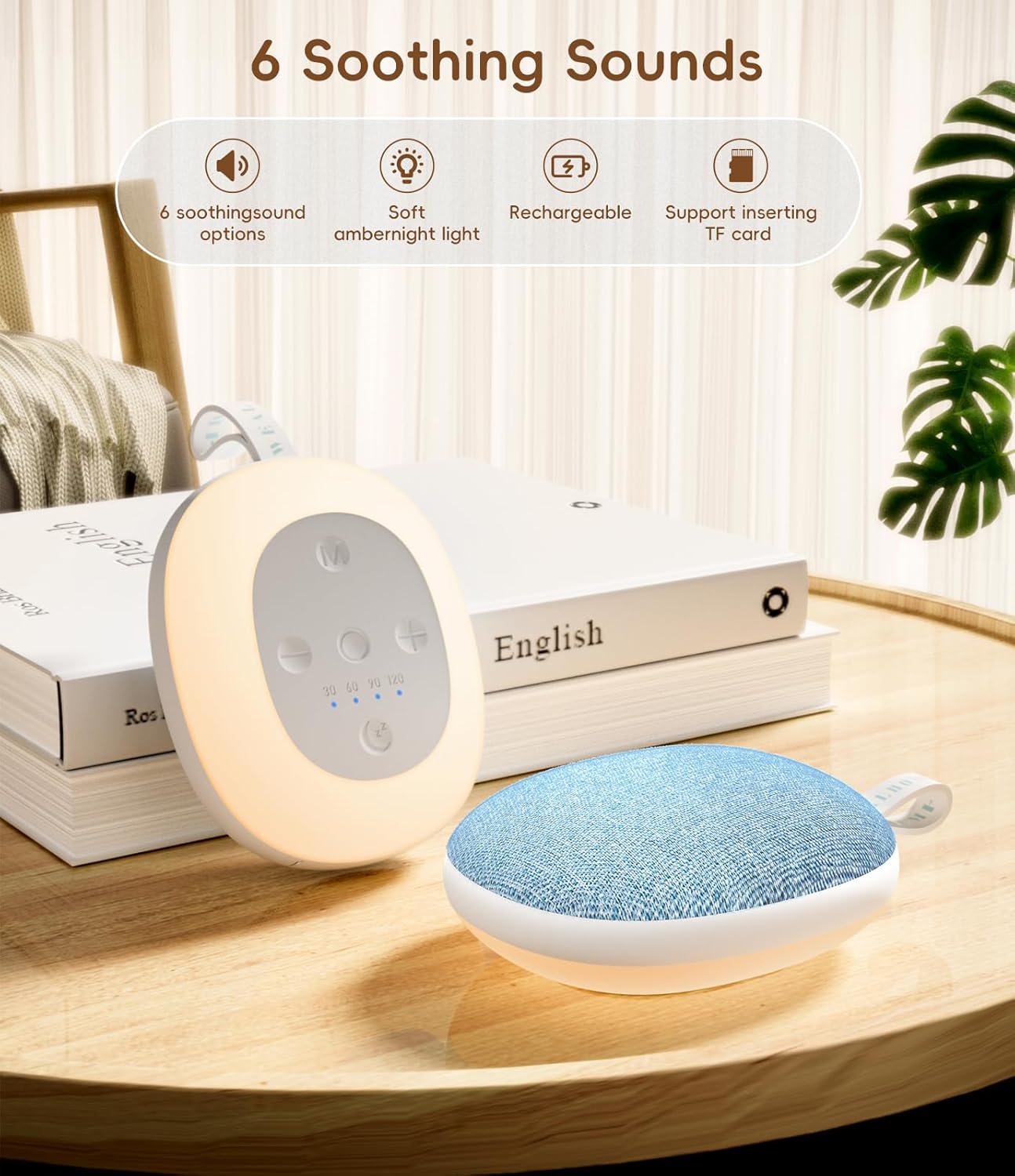 Portable White Noise Sound Machine: Baby Sleep Soother, Bluetooth Speaker, Rechargeable Battery, 4-Speed Timer, 6 Soothing Sounds Adult Therapy Aid for Trave (Purple, Portable)