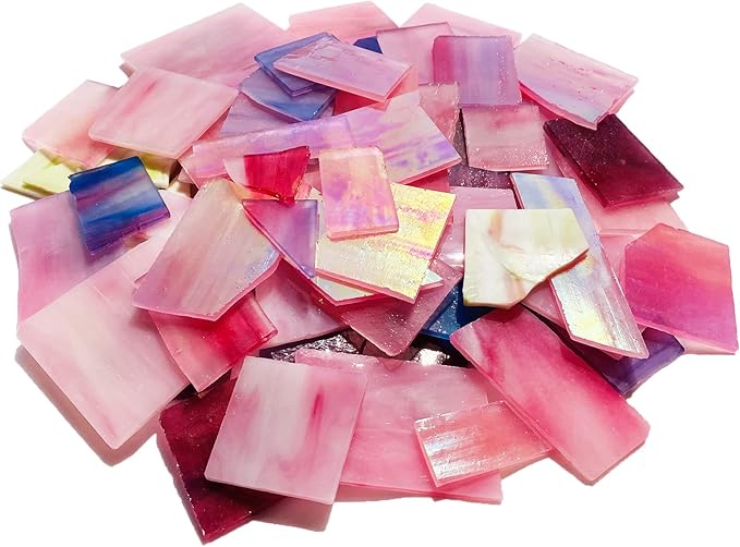 Pink and Purple Glass Mosaic Tiles, Irregular Stained Glass Scraps Sheets